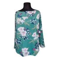 Zielona bluzka z rękawem 3/4 kimono - wzór białe kwiaty